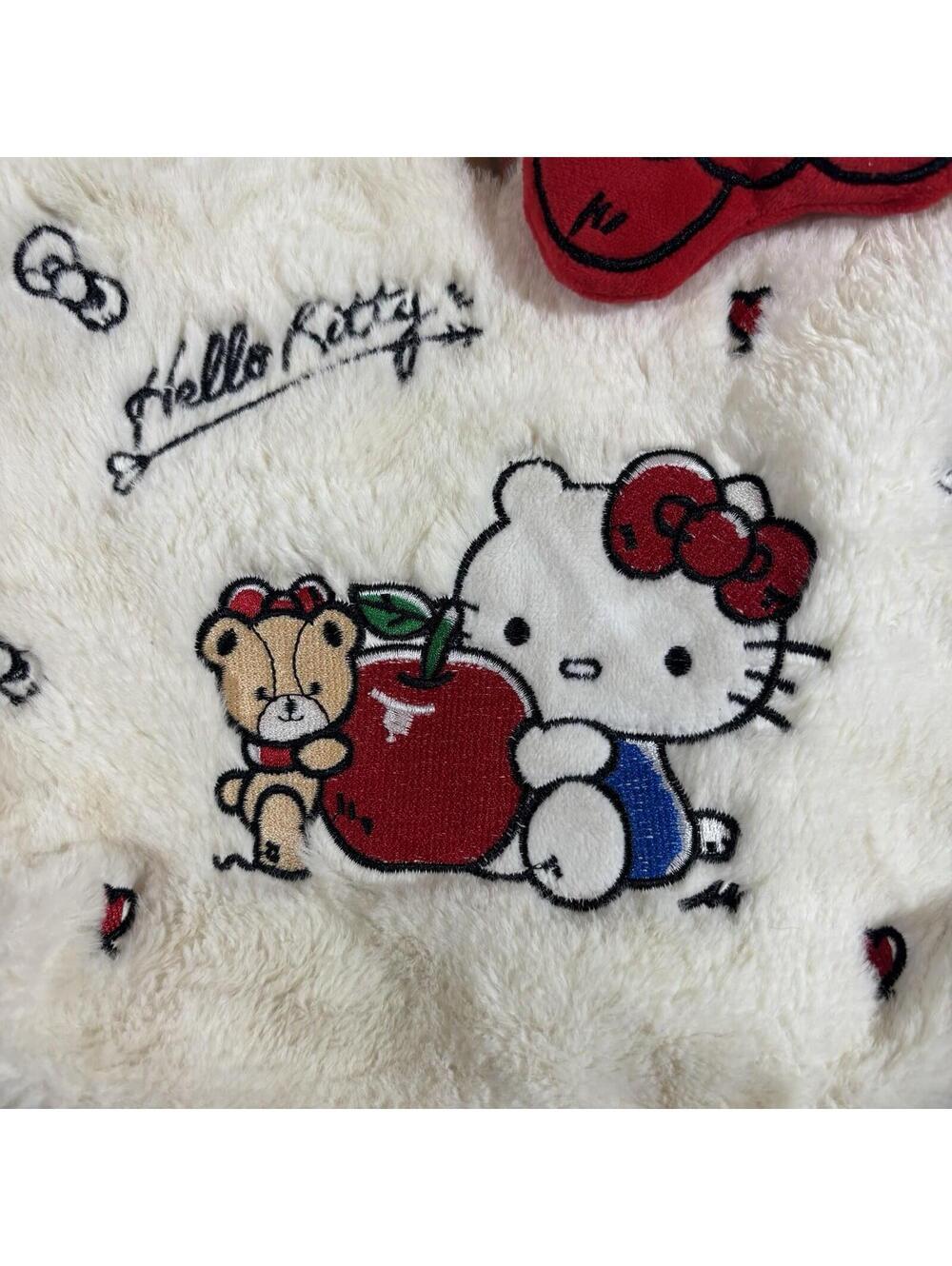 Sanrio Hello Kitty Plush Faux Fur Tote Bag Pink Strap Apple Teddy Bear - Picture 3 of 8
